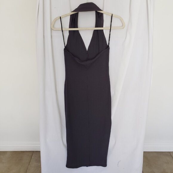 Forever 21 Dark Gray Collard V Neck Sleeveless Backless Fitted Knit Dress Size S - Picture 9 of 10